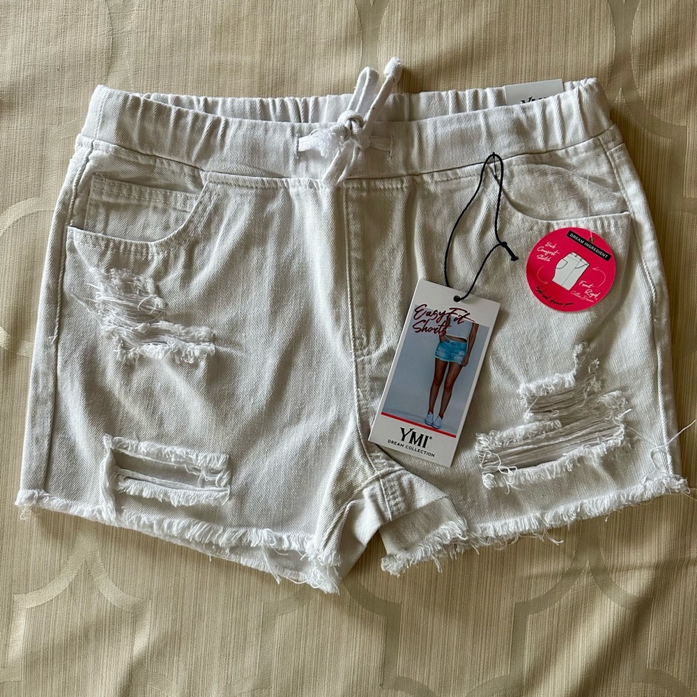 YMI White Distressed Jean Shorts High-Waisted